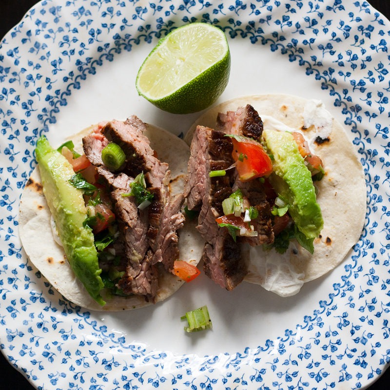 Marinated Skirt Steak Tacos with Salsa